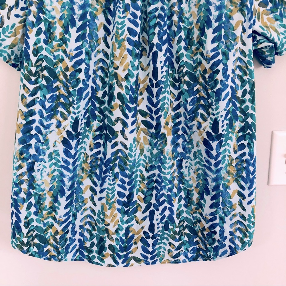 Denim & Co. Printed Button Front Shirt in Blue Leaf Multi, Size M - Picture 12 of 15